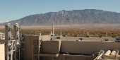 Rooftop view from Fab 11X overlooking west side of CUB, Rio Grande Valley and Sandia Mountains.